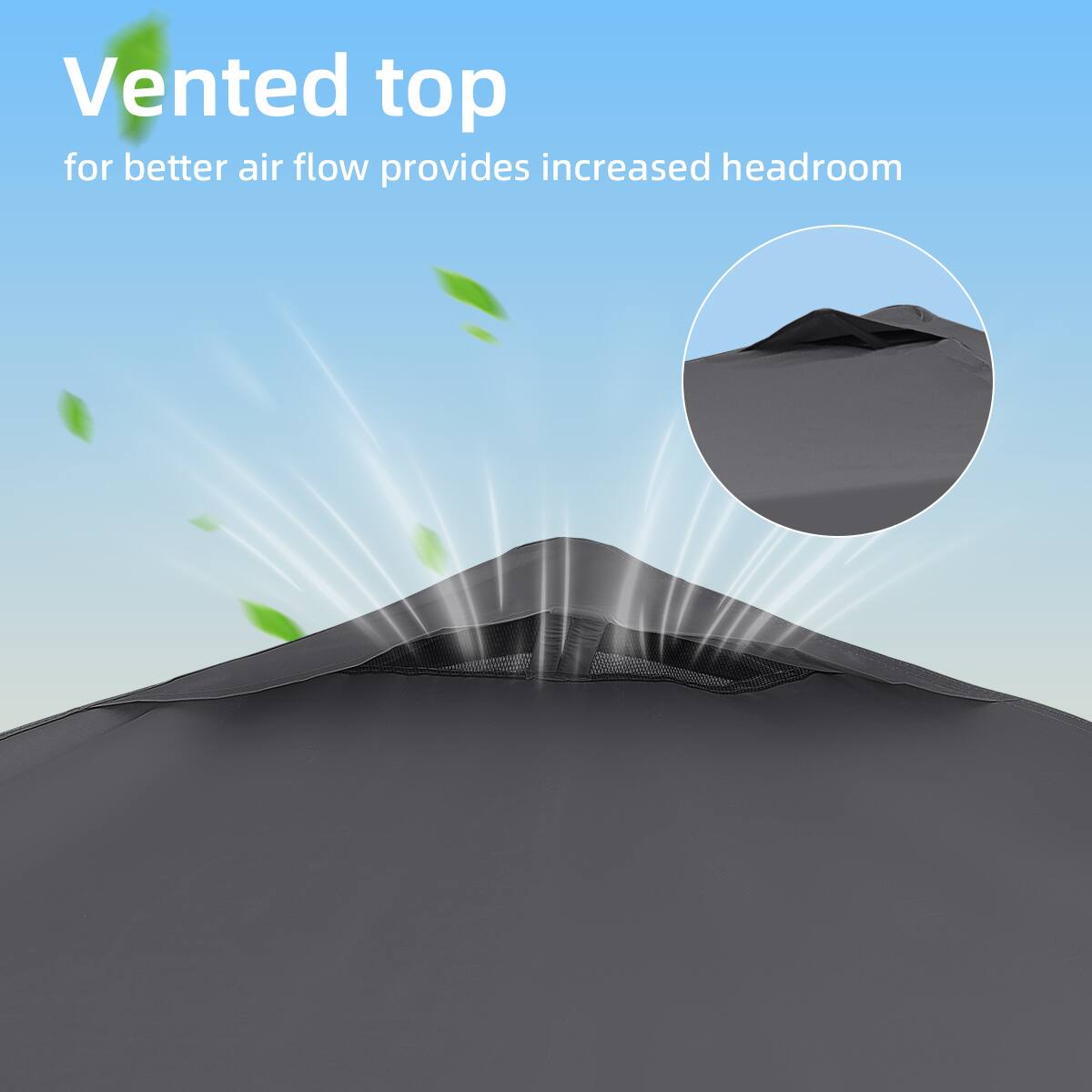 Vented top for better air flow provides increased headroom