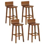 Front. Costway - 29" Wood Bar Stools Set of 4 with Solid Back & Seat Mid Century Bar Chairs - Brown.