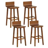 Costway - 29" Wood Bar Stools Set of 4 with Solid Back & Seat Mid Century Bar Chairs - Brown - Front_Zoom