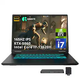 GIGABYTE - Upgraded - A16 16" Gaming Laptop,Intel Core i7-13620H,32GB DDR5 RAM,2TB SSD+1TB Dock Set,GeForce RTX 5060,Win 11 Pro - Black