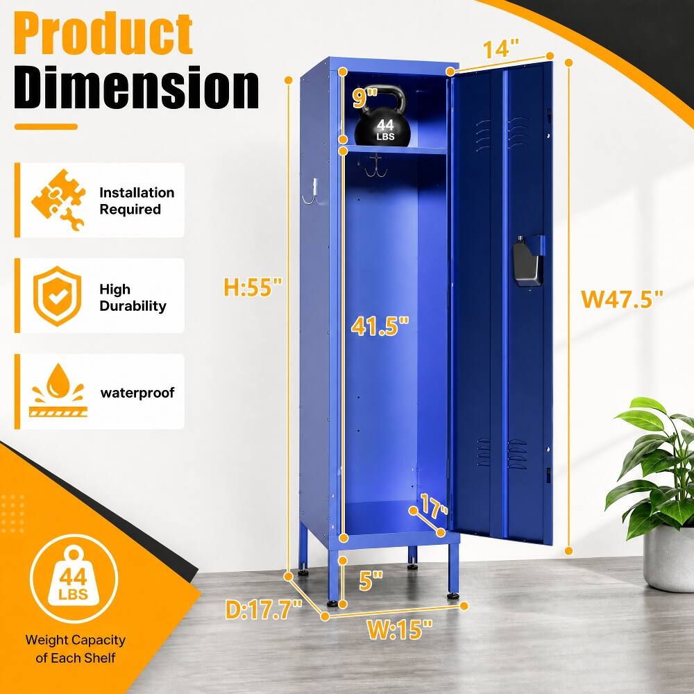Product Dimension

- Installation Required
- High Durability
- Waterproof

- H: 55"
- W: 47.5"
- D: 17.7"
- W: 15"
- 14"
- 9" 44 LBS
- 41.5"
- 17"
- 5"
- 44 LBS Weight Capacity of Each Shelf