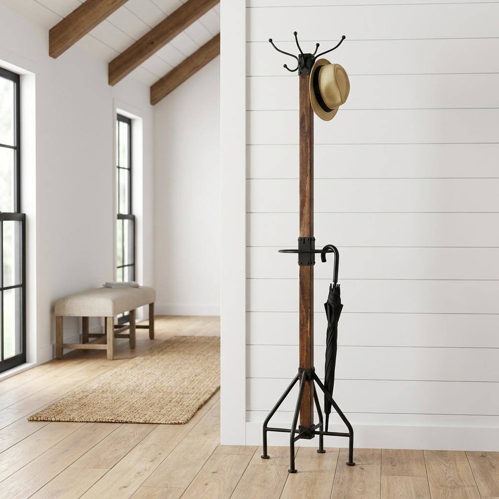 Alt View 5. Starlight Canyon Home - Industrial Floor Stand Coat Rack, Rustic Coat Tree for Entryway Hallway - Multi-Color.