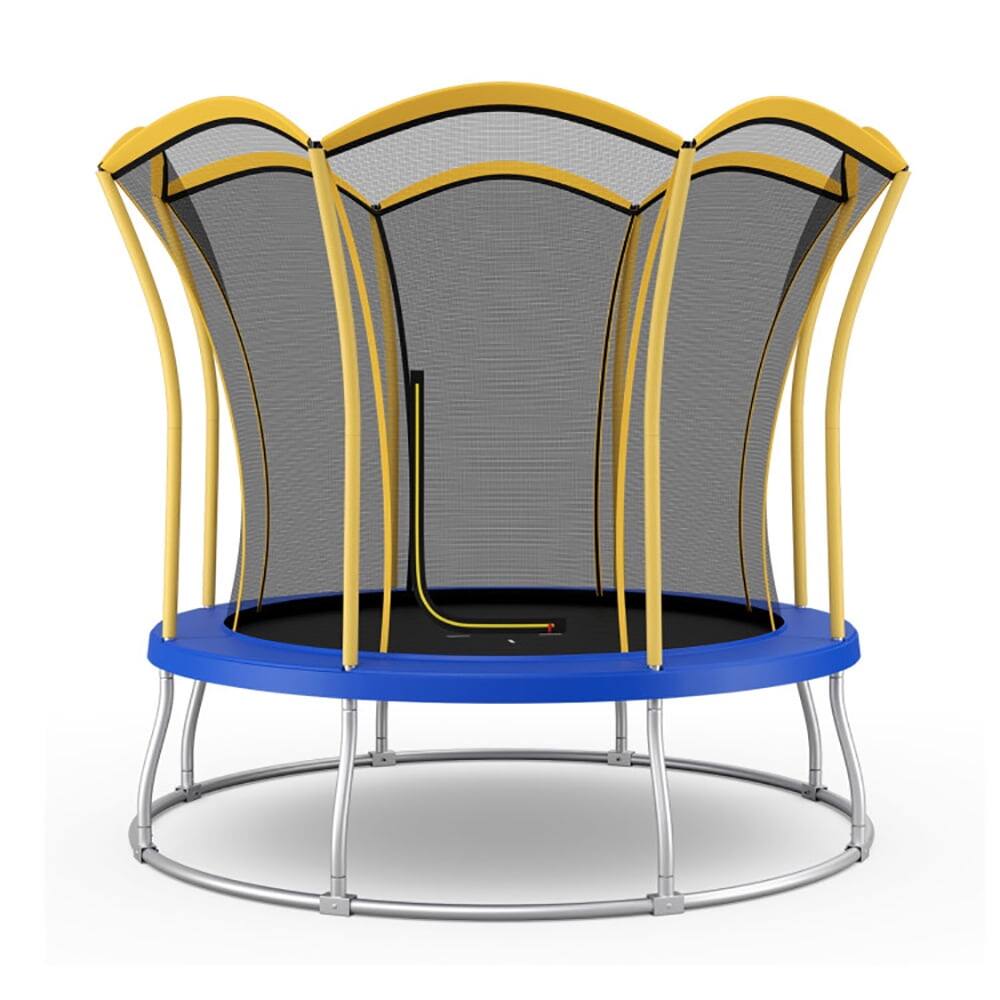 Left. Kadyn - Kids Trampoline, Outdoor Jumper,10 Feet Unique Flower Shape Trampoline with Galvanized Steel Frame-Yellow.