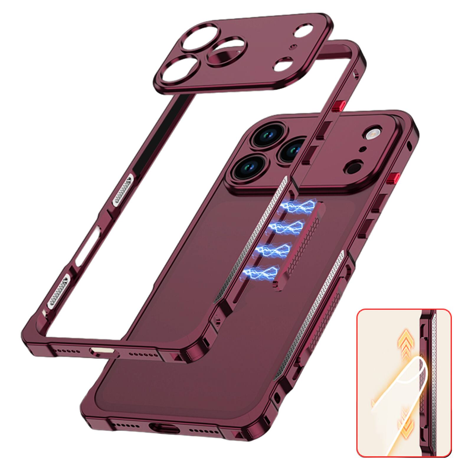 Front. Dteck - for Apple iPhone 17 Pro Max Metal Bumper Case with Magnetic Lock & Camera Lens Cover,Heat Dissipation Metal Frame Cover - Winered.