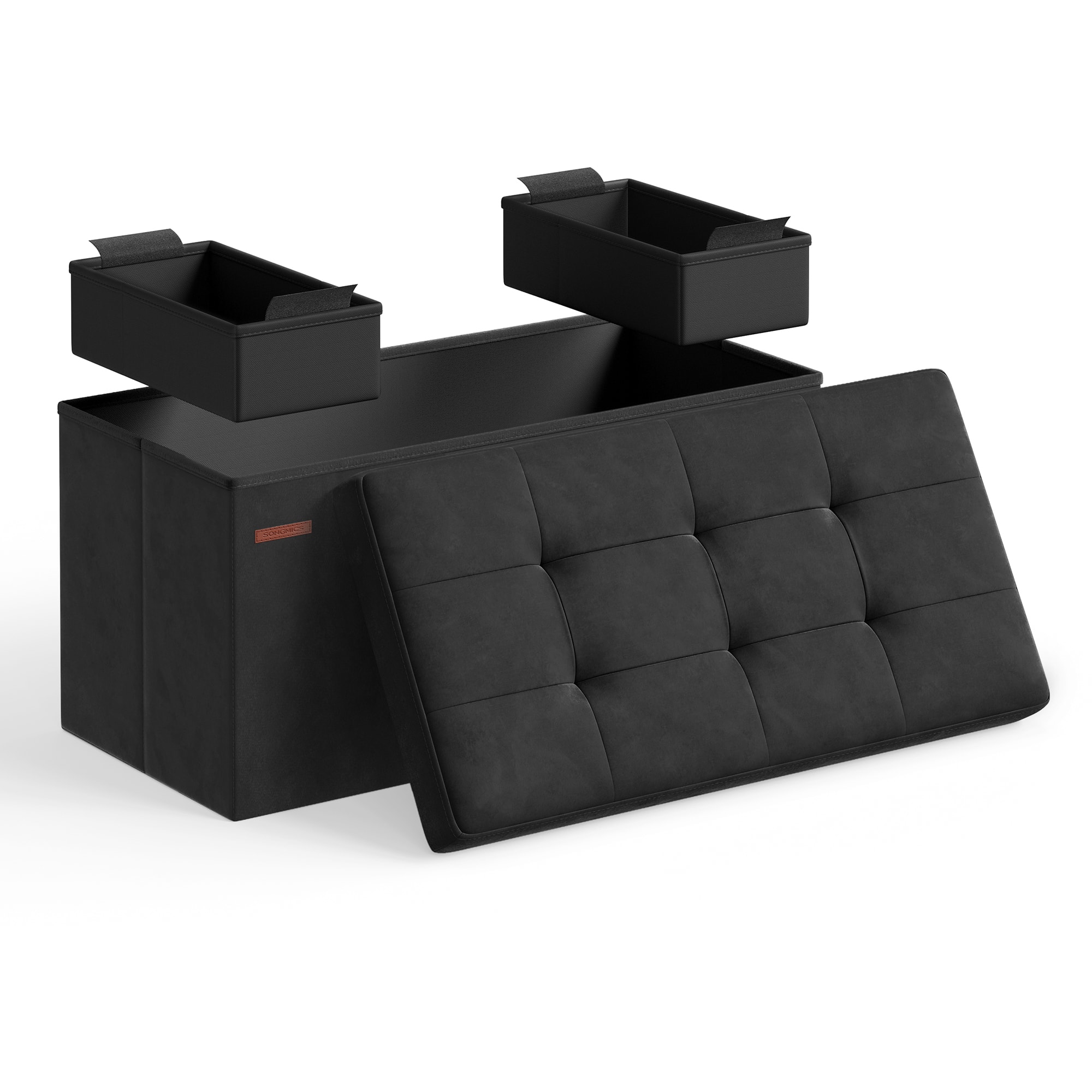 Songmics Home - Storage Ottoman Bench, Foldable Foot Rest, 38 x 76 x 38 cm, End of Bed Bench, Storage Chest, Load 300 kg - Ink Black