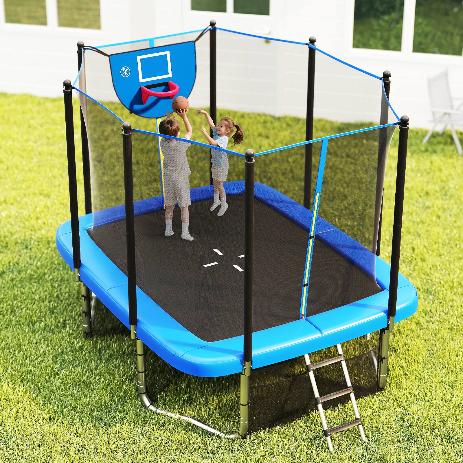 Alt View 3. Gymax - Gymax 10 x 8 FT Heavy-Duty Trampoline w/Basketball Hoop Soccer Goal Non-Slip Ladder Blue - Blue.