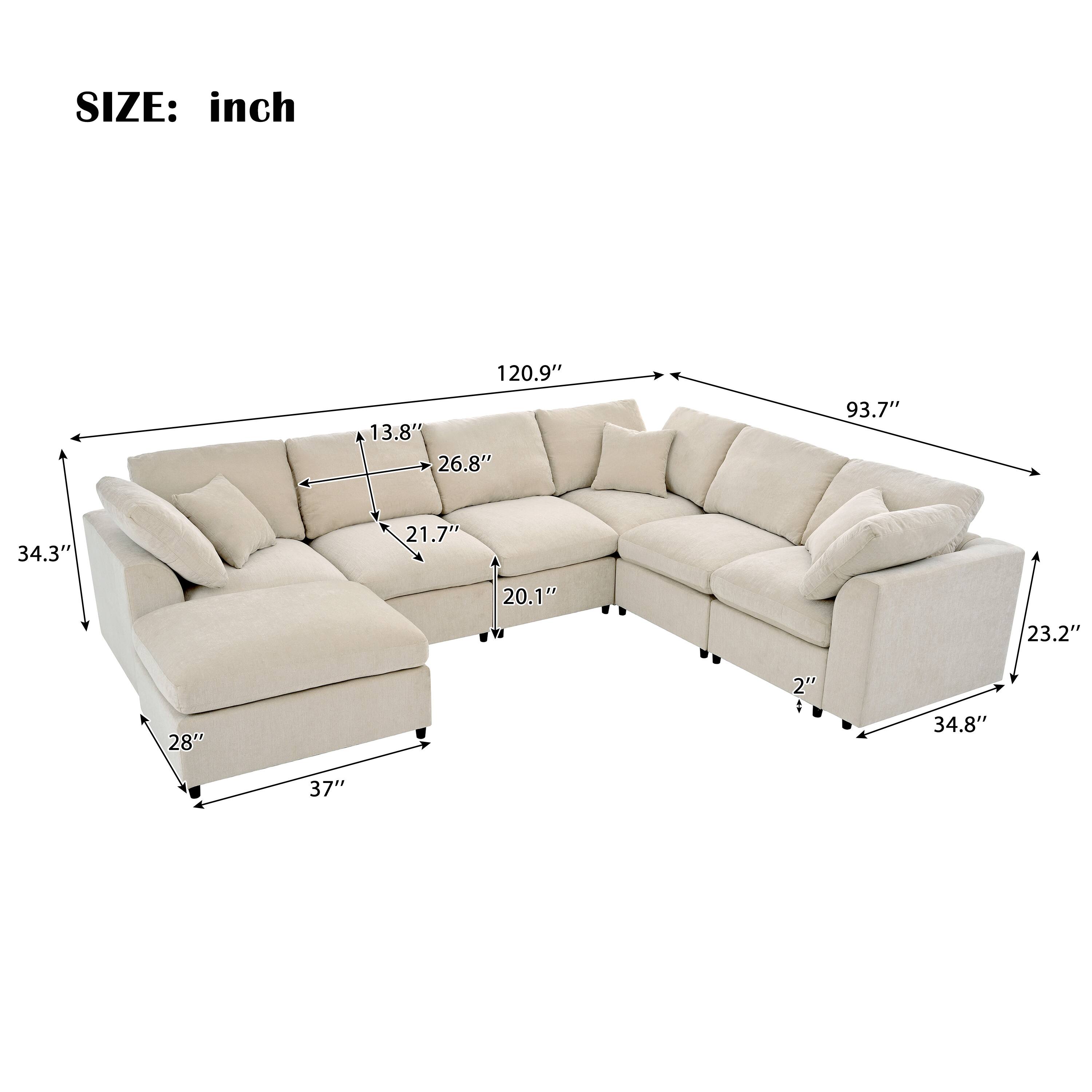 SIZE: inch  
120.9" 13.8" 26.8" 93.7" 34.3" 21.7" 20.1" 23.2" 2" 28" 34.8" 37"