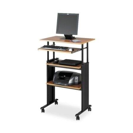 Front. Hivvago - Adjustable Height Stand Up Office Desk in Medium Oak - Brown.