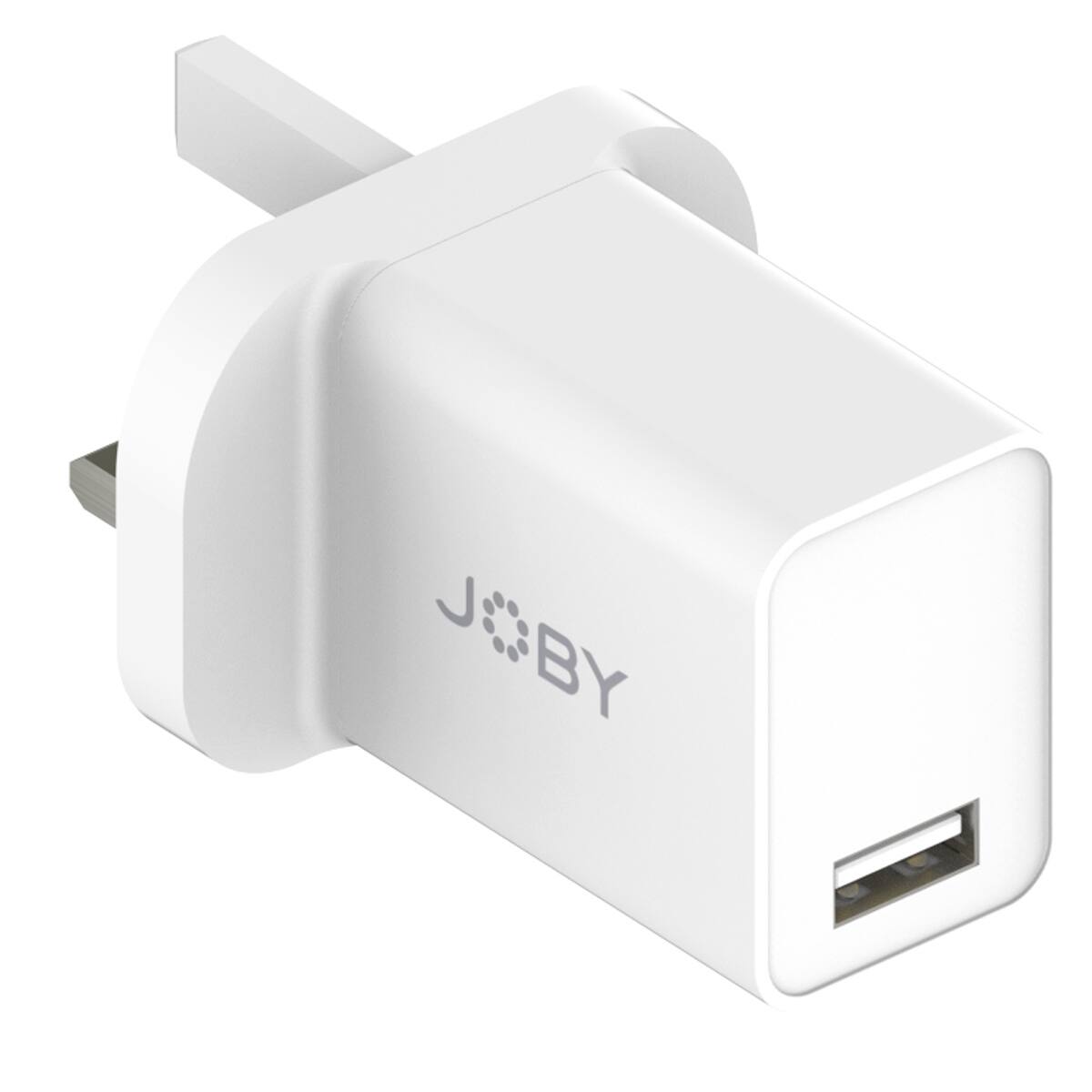 Front. JOBY - JOBY Universal Compact 12W 2.4A USB Type-A Wall Charger, UK Plug.