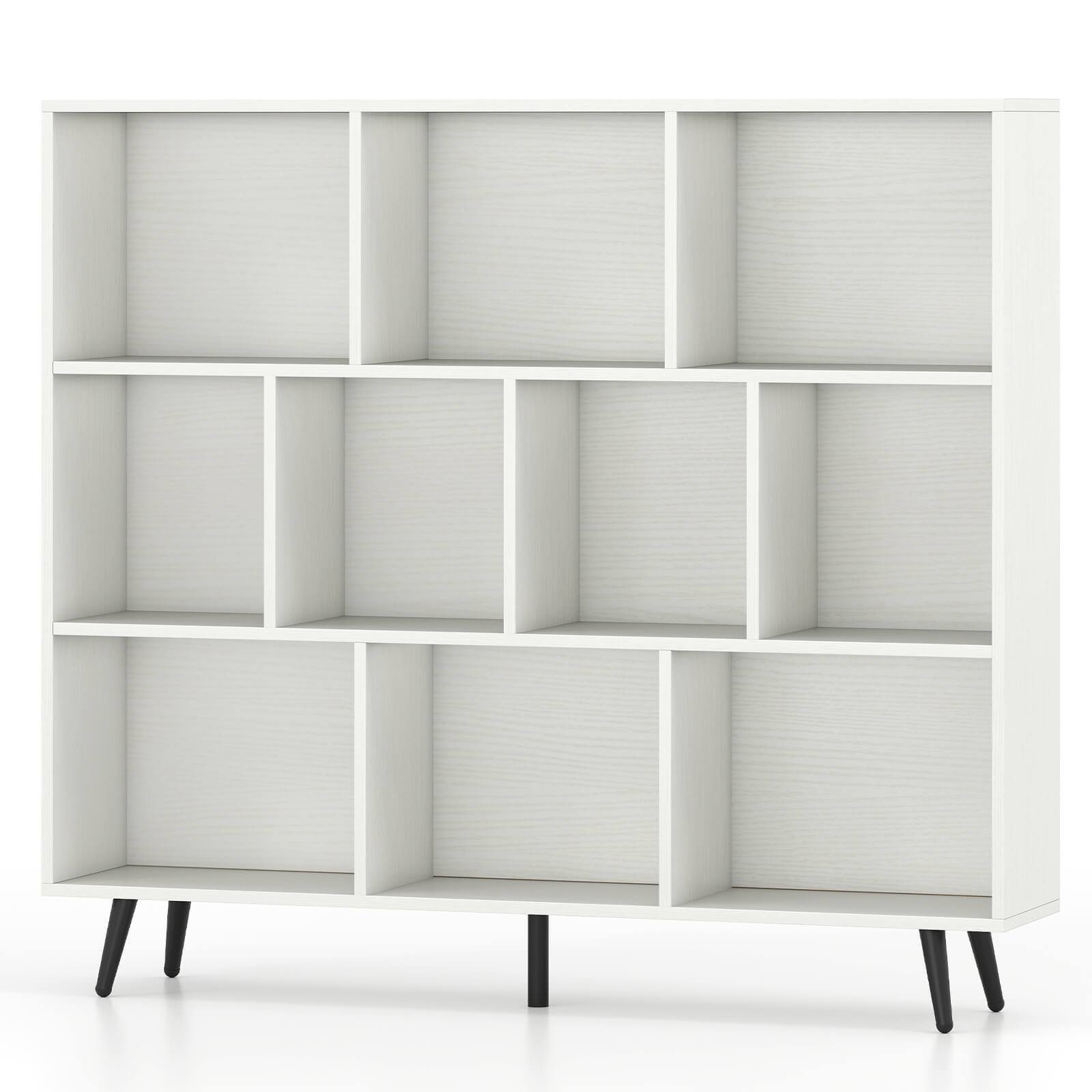 Alt View 9. Costway - Costway 10 Cube Bookcase 3-Tier Modern Storage Organizer with 5 Metal Legs Bookshelves - White + Black.