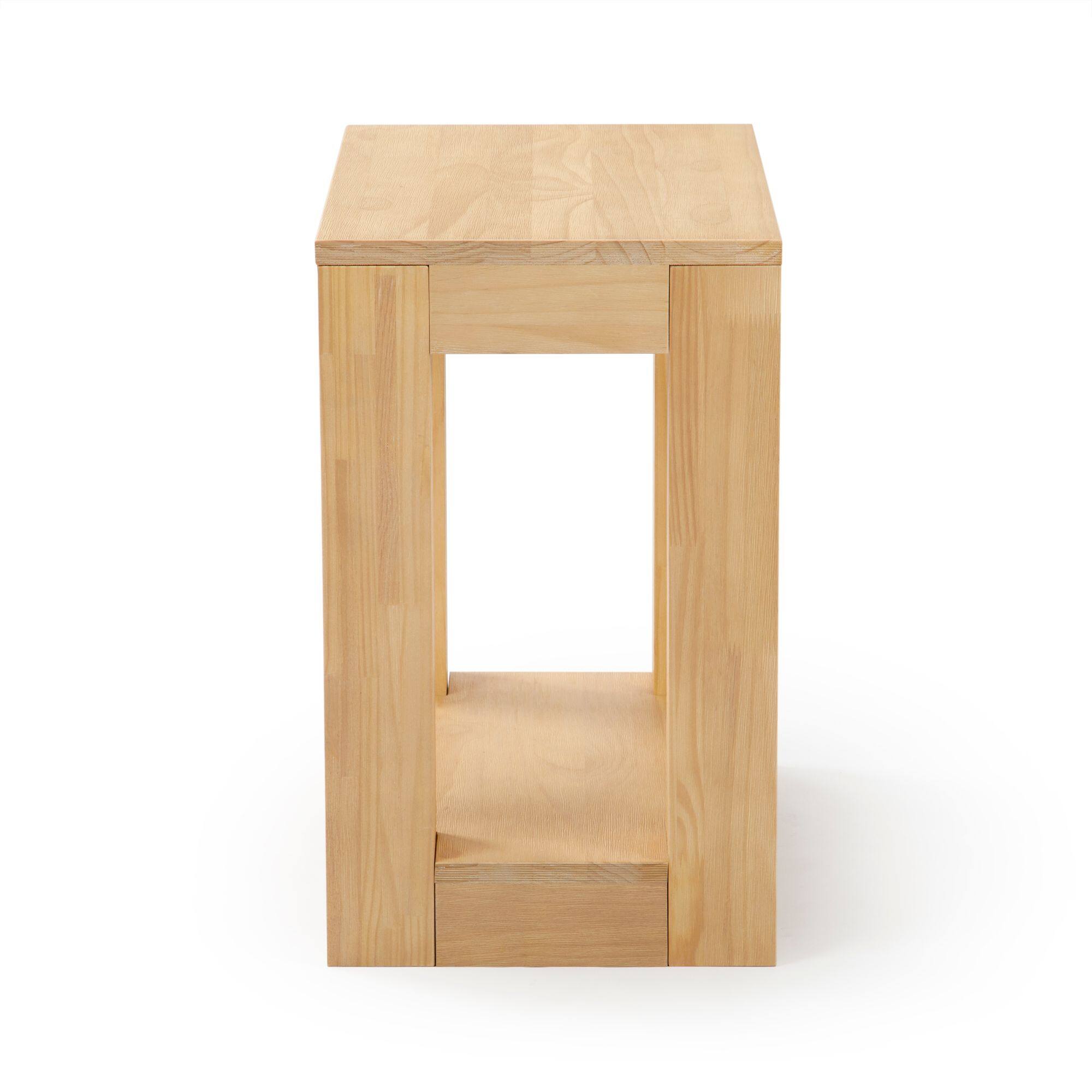 Alt View 4. Plank+Beam - Modern Rectangular Side Table with Shelf (24in x 15in / 630mm x 375mm), Blonde Wirebrush - Blonde Wirebrush.