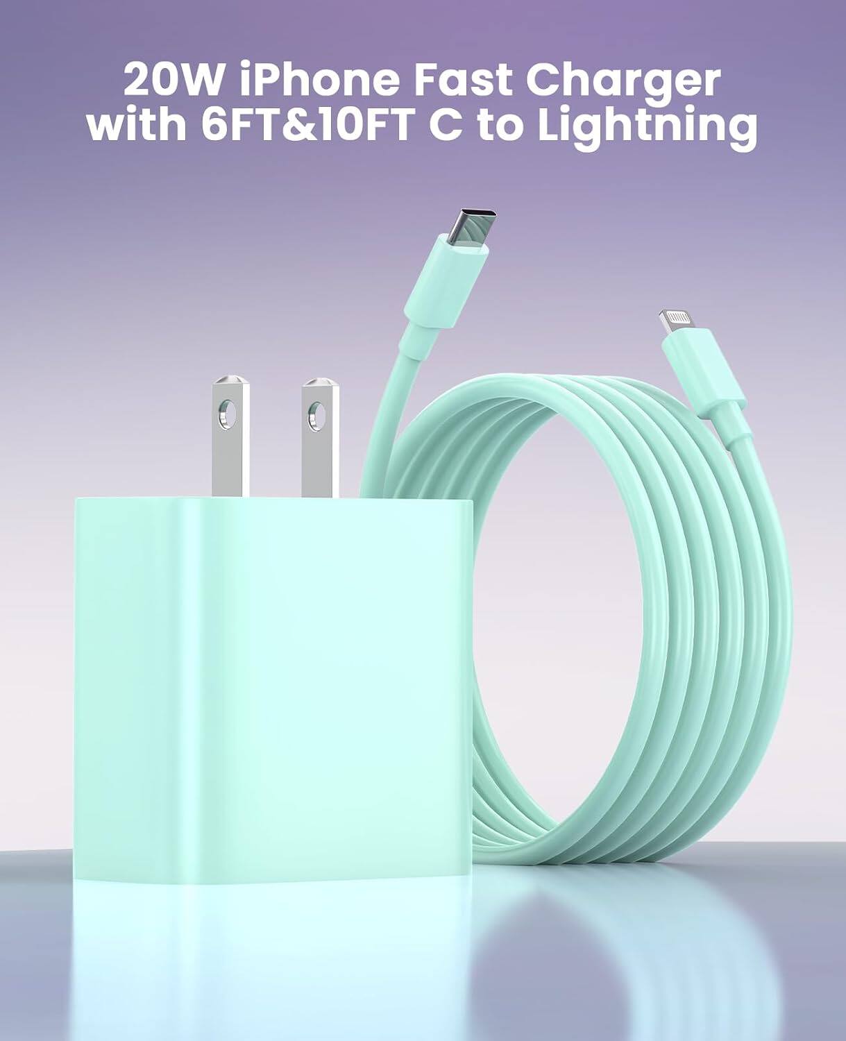 20W iPhone Fast Charger with 6FT&10FT C to Lightning