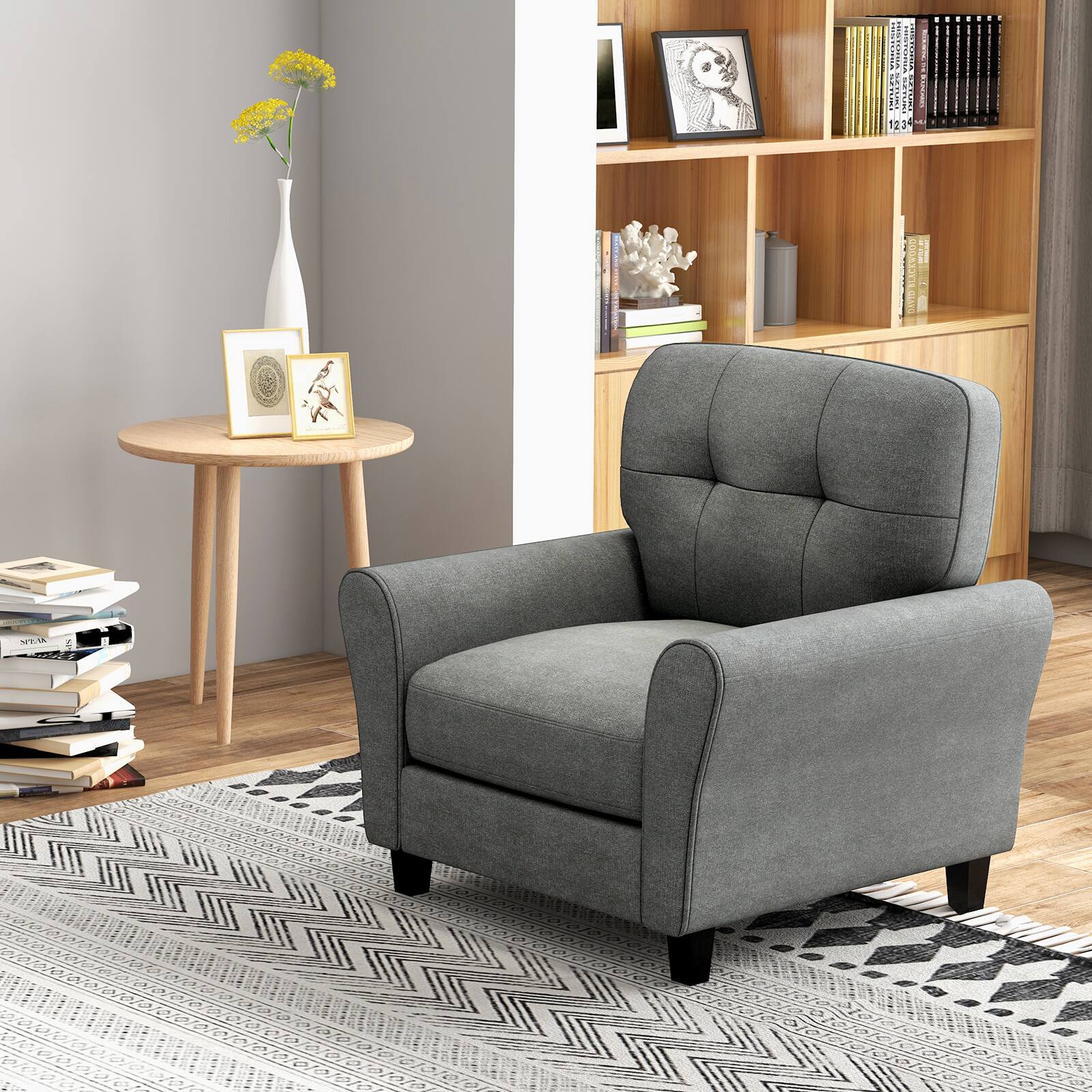 Alt View 7. Ecooso - Modern Upholstered Accent Chair with Rubber Wood Legs and Comfortable Cushioned Seat - Gray.