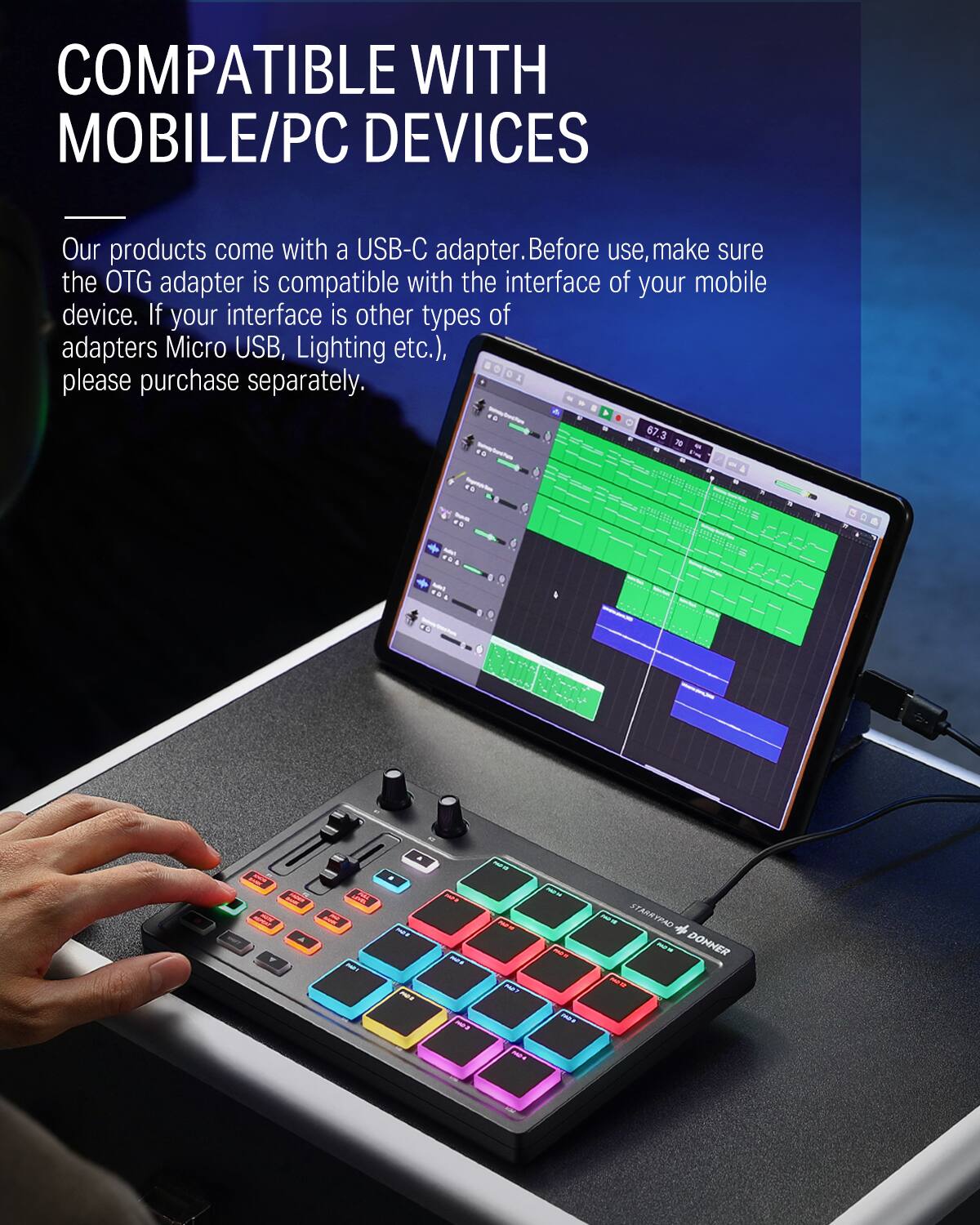 COMPATIBLE WITH MOBILE/PC DEVICES

Our products come with a USB-C adapter. Before use, make sure the OTG adapter is compatible with the interface of your mobile device. If your interface is other types of adapters (Micro USB, Lightning etc.), please purchase separately.