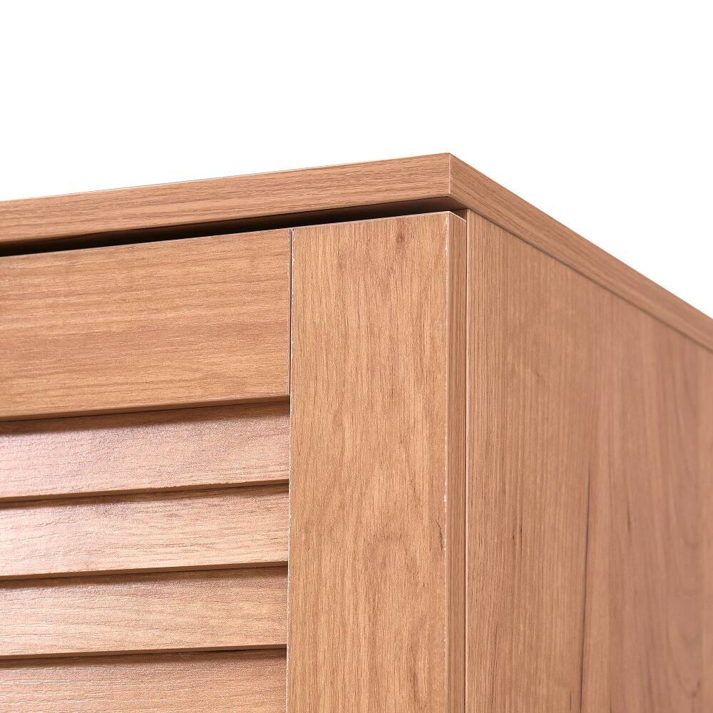 Alt View 9. Loheer - Loheer oak shoe storage cabinet with bench and louvered doors - Oak.