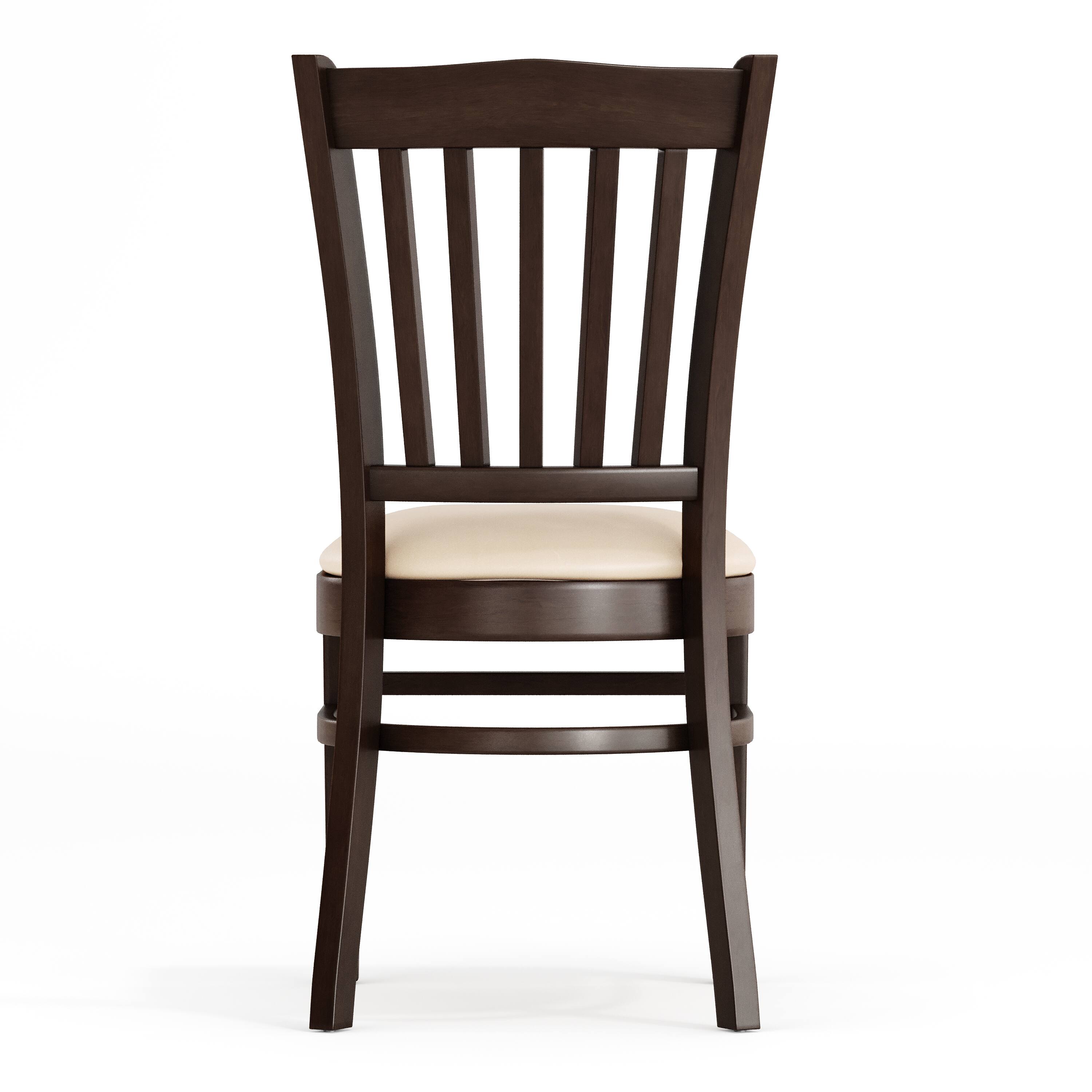Alt View 7. Emma + Oliver - Vertical Slat Back Wooden Restaurant Dining Chair - Tan Vinyl Seat/Walnut Wood Frame.