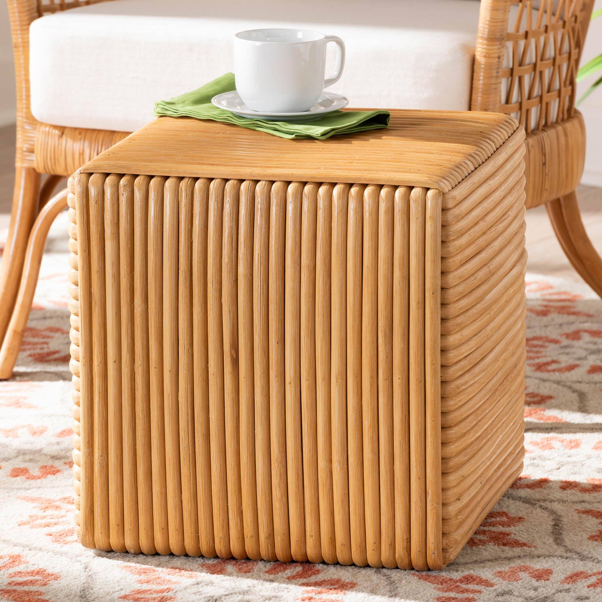 Alt View 2. bali & pari - Karina Bohemian Rattan Footstool - Light Honey.