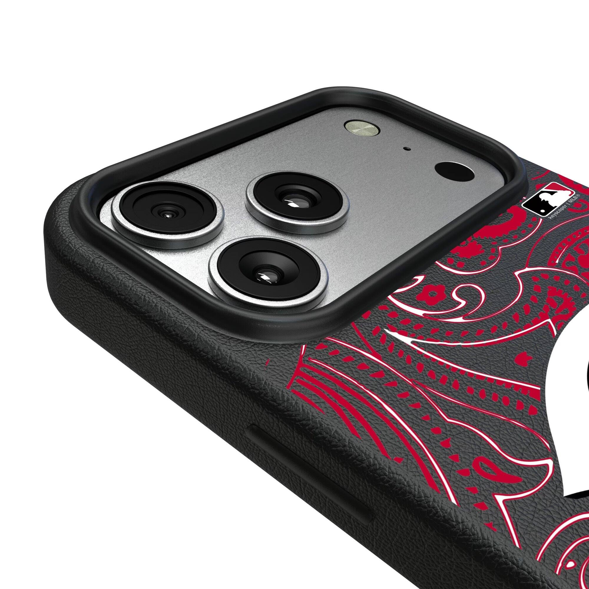 Alt View 2. Keyscaper - Cincinnati Reds Paisley iPhone Magnetic Bump Case - 16 Pro - Black.