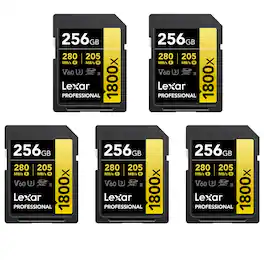 Lexar - GOLD Series Professional 1800x 256GB UHS-II SDXC Memory Card, 5-Pack