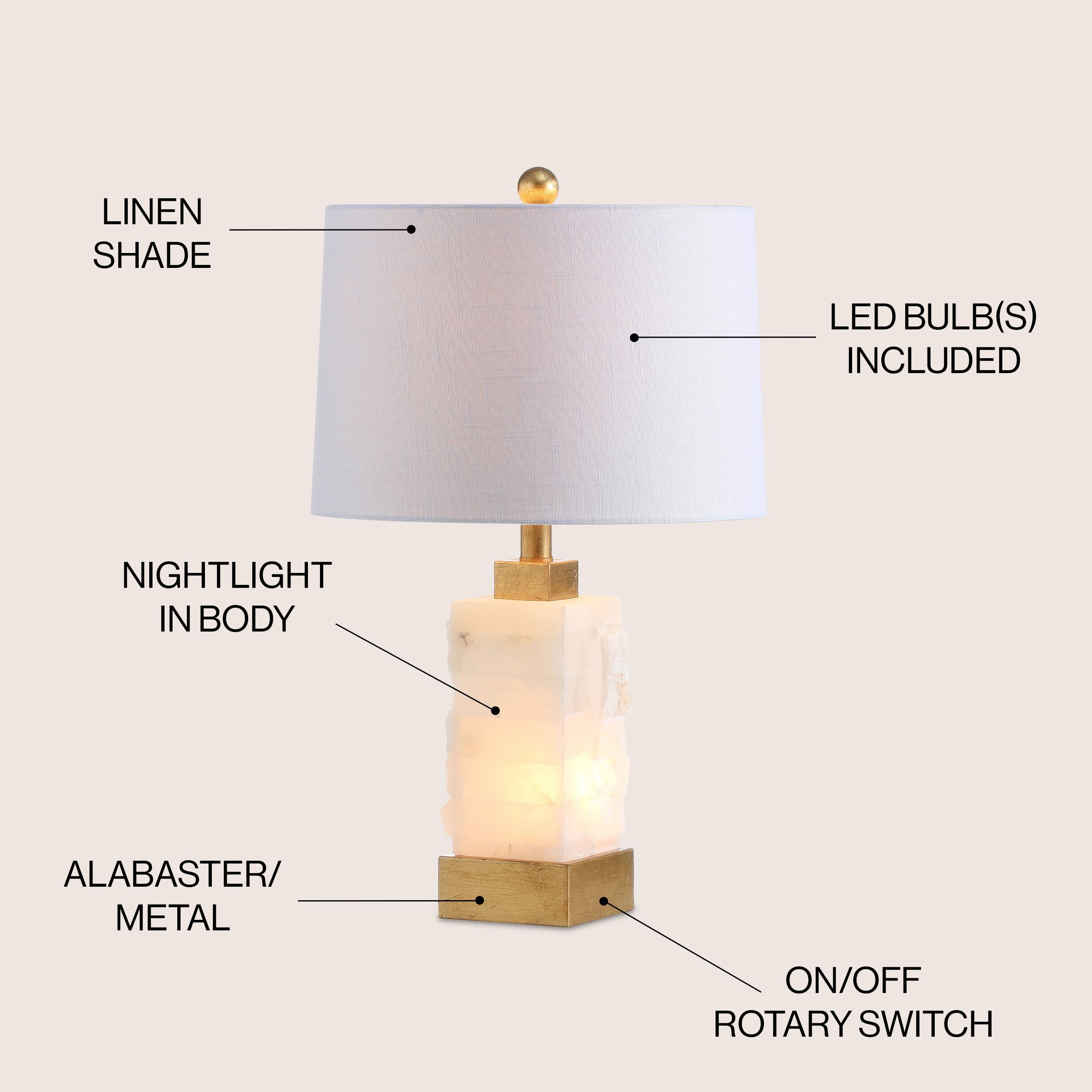 LINEN SHADE LED BULB(S) INCLUDED NIGHTLIGHT IN BODY ALABASTER/METAL ON/OFF ROTARY SWITCH