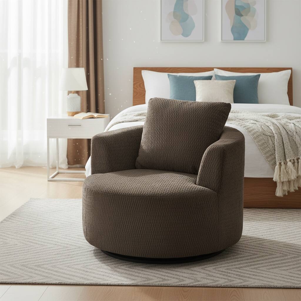 Alt View 4. Forest'nSky - Compressible 360° Swivel Accent Chair, Modern Linen Barrel Chair for Living Room, Home Office & Apartment,Dark Brown - Dark Brown.