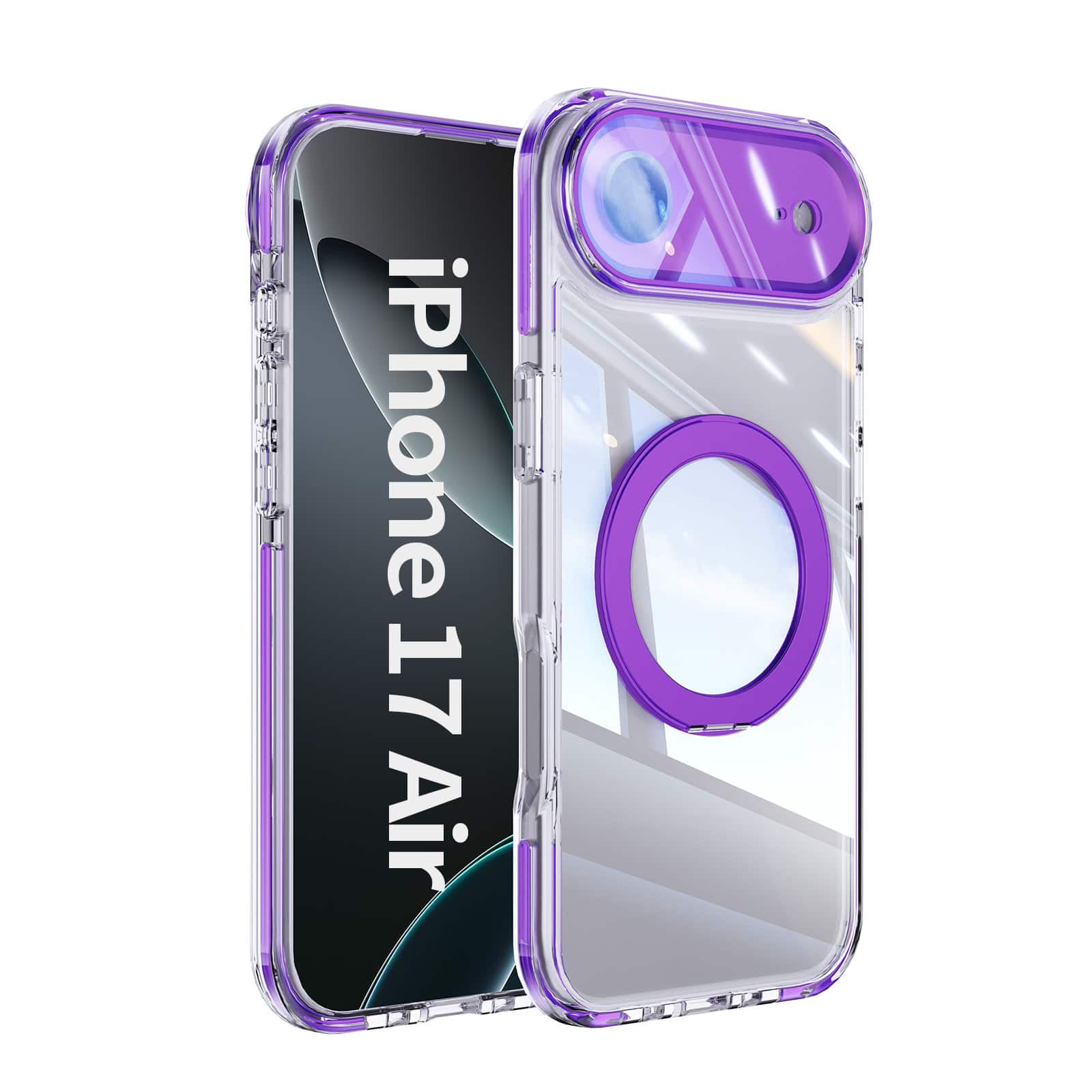 Dteck - Magnetic Clear Phone Case for Apple iPhone Air 2025 with 360° Rotating Metal Kickstand Shockproof Slim Transparent Cover - Darkpurple