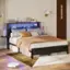 Alt View 11. Bestier - King Size Bed Frame with Upholstered Headboard Built-in Storage LED Lighting and Charging Station - Brown.