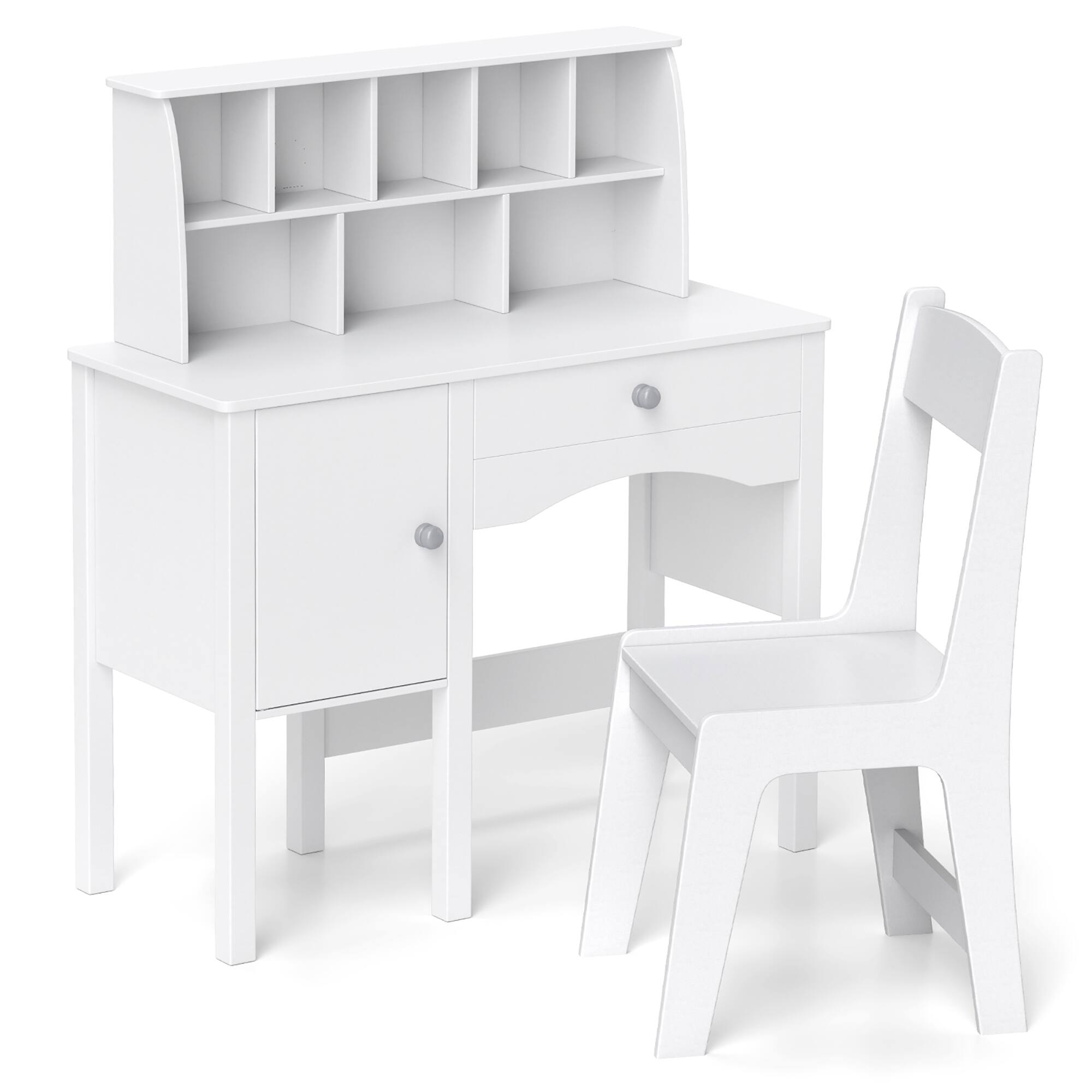 Front. Gymax - Gymax Kids Study Desk & Chair Set Children Wooden Craft Table w/ Chair & Hutch White - White.