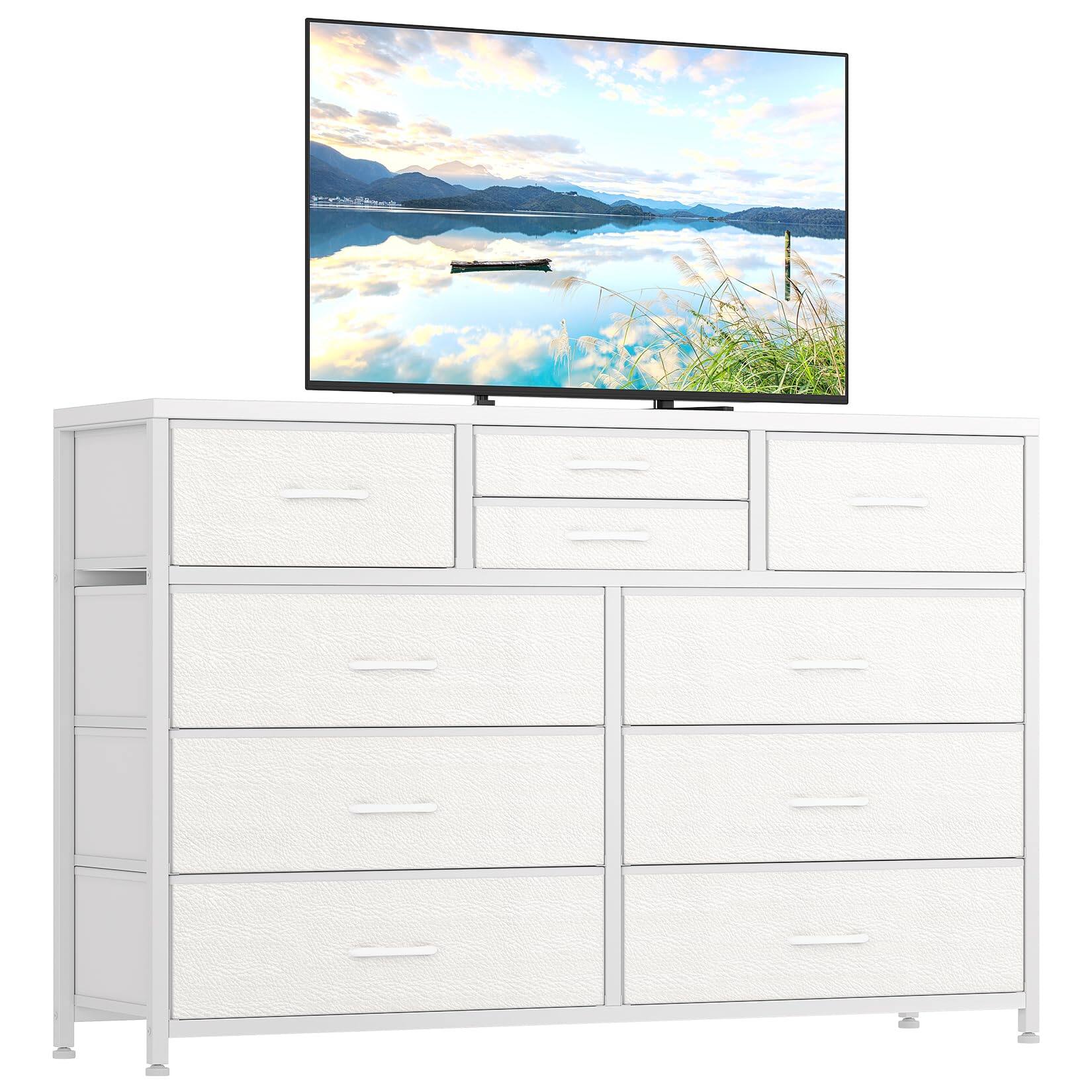 Front. Acekool - Dresser for Bedroom TV Stand for 55” TV, Entertainment Center with 10 Drawers, Storage Organizer Unit for Living Room - White.