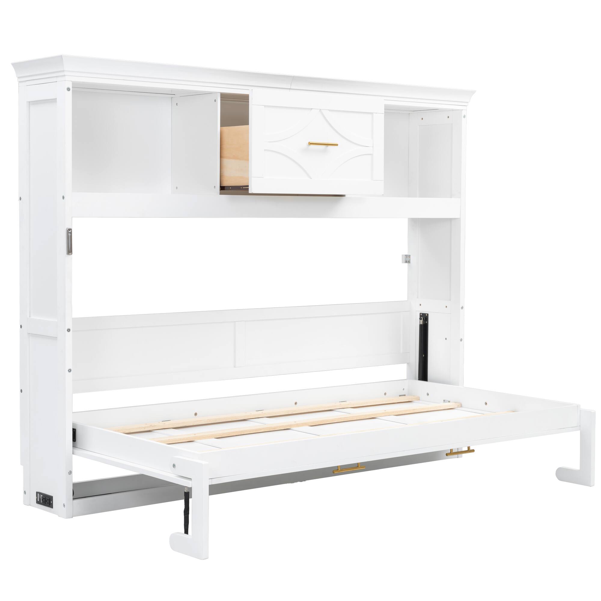 Alt View 1. Whisen - Twin Size Murphy Bed with Charging Station, Storage Drawer, Space-Saving Bed for Guest Room - White.