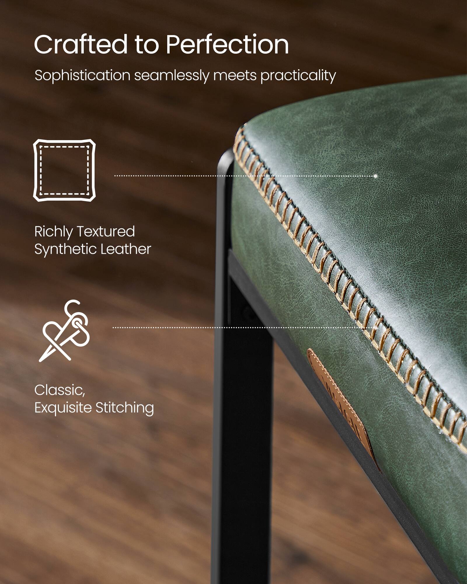 Crafted to Perfection  
Sophistication seamlessly meets practicality  

Richly Textured Synthetic Leather  

Classic, Exquisite Stitching