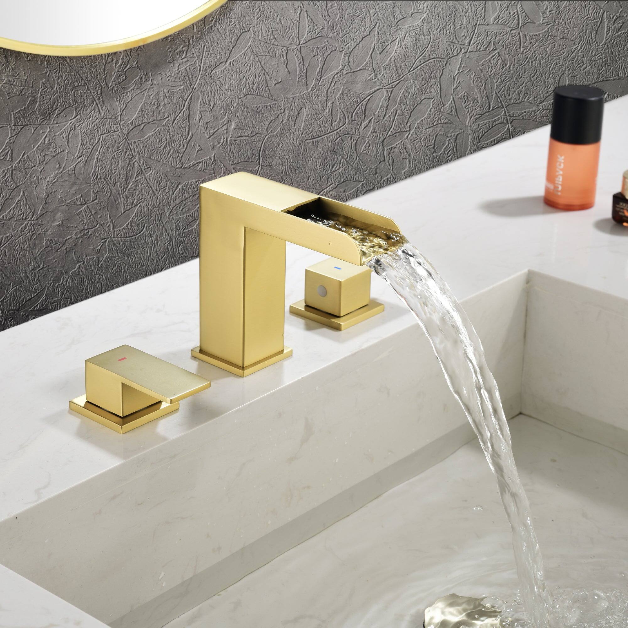Alt View 1. Boyel Living - Brushed Gold Faucet SUS304 Waterfall Spout cUPC Quick Connect Dual Handle Pop Up Drain - Brushed Gold.