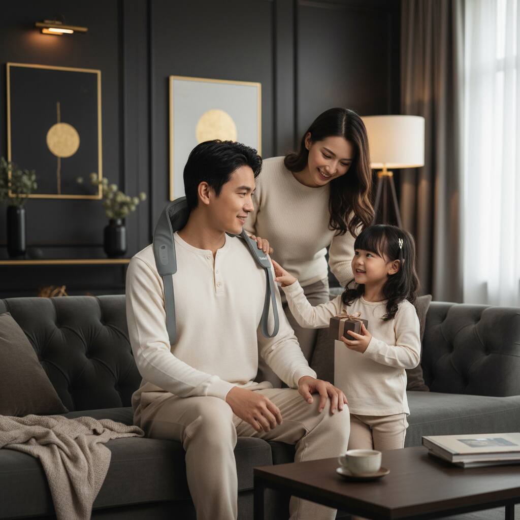 Back. BREO - Neck Massager, Shoulder Opening Deep Tissue with Far-Infrared Heat, 6 Modes, APP & Voice Control, Lightweight, Full-Body - Grey.