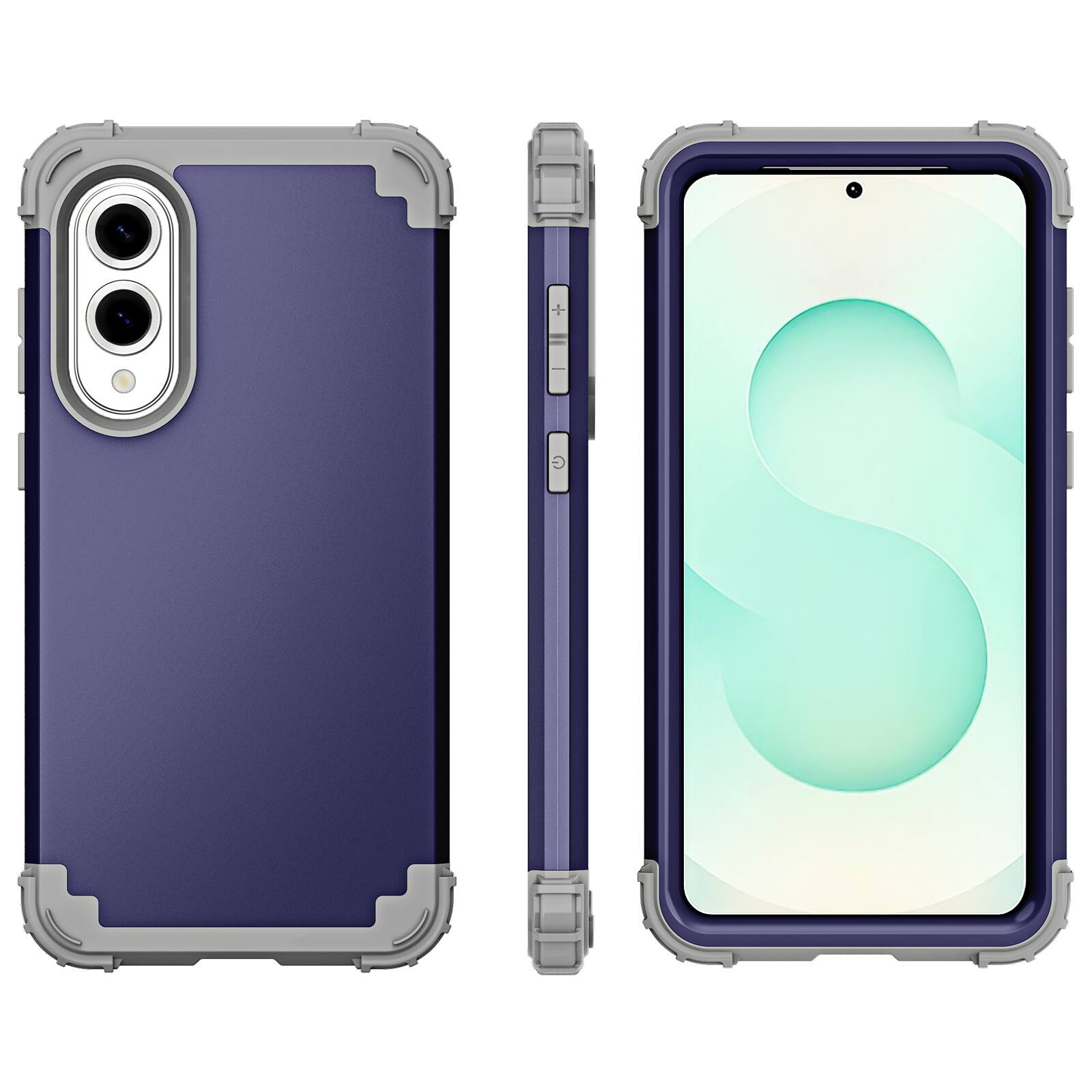 Alt View 1. Dteck - Rugged Case for Samsung Galaxy S25 Edge,Shockproof Soft Silicone Bumper Hard PC Back Cover,3-Layers Protective Shell - Darkblue.
