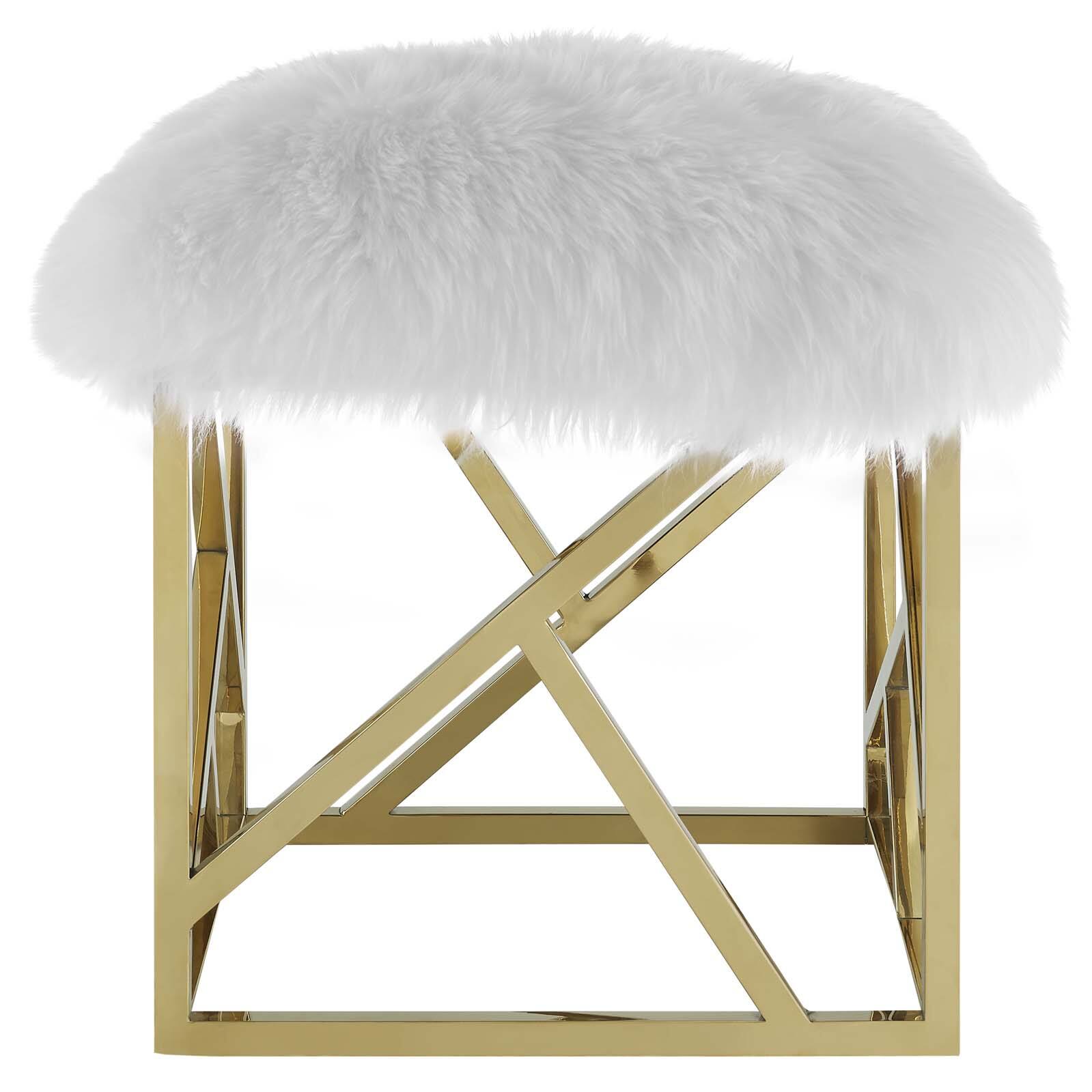 Alt View 1. Modway - Intersperse Sheepskin Ottoman by Modway - EEI-2844-GLD-WHI.