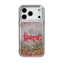 Keyscaper - NCAA - Nebraska Huskers Linen Logo iPhone Glitter Case - 15 Pro - Multicolor