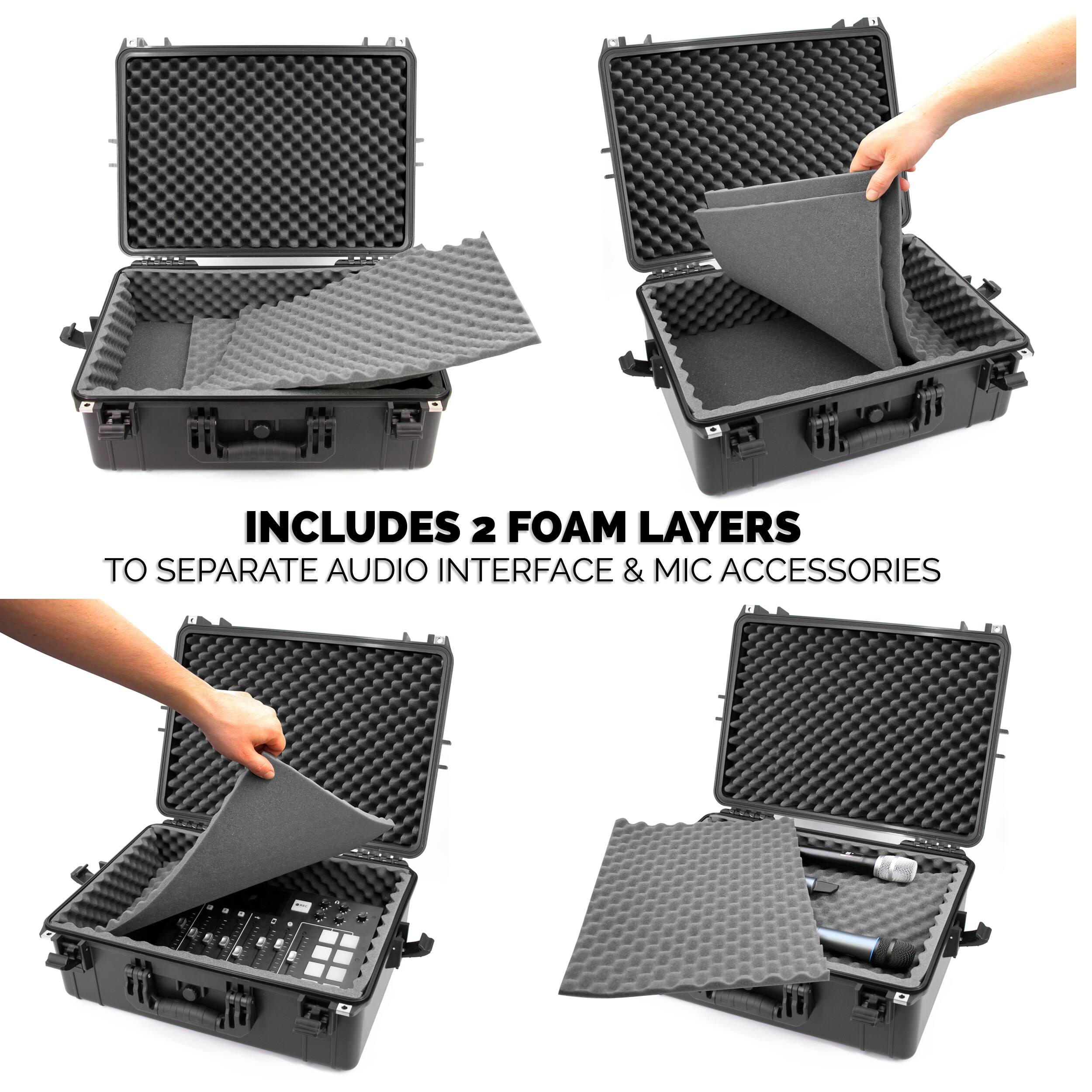 INCLUDES 2 FOAM LAYERS TO SEPARATE AUDIO INTERFACE & MIC ACCESSORIES