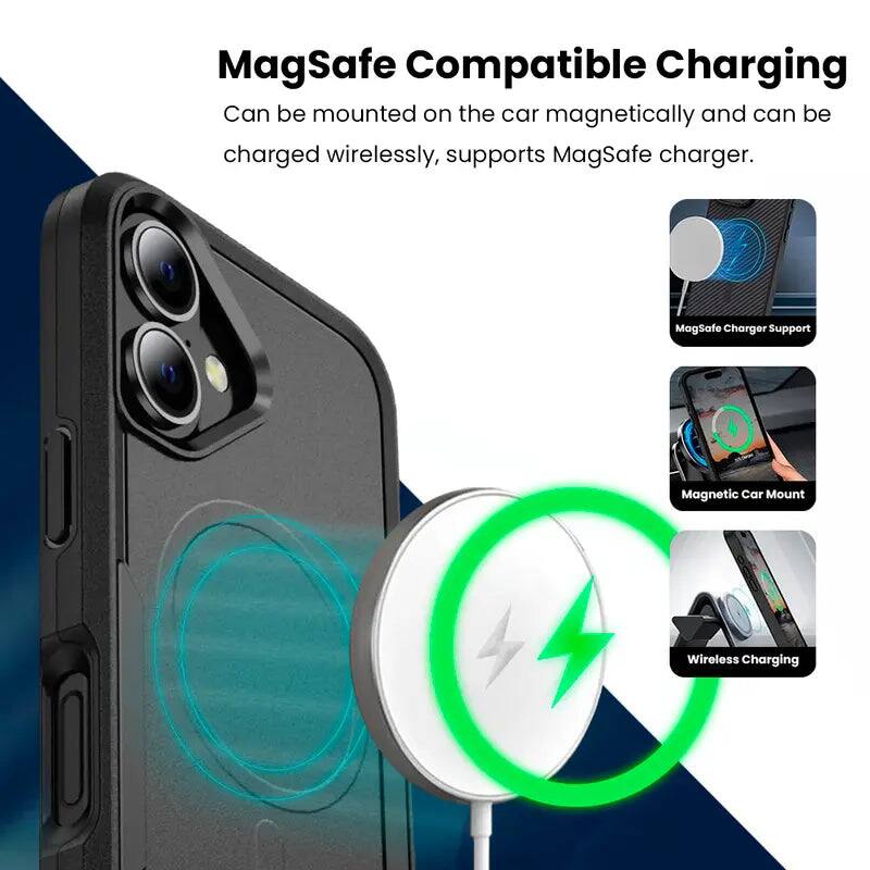 MagSafe Compatible Charging  
Can be mounted on the car magnetically and can be charged wirelessly, supports MagSafe charger.  

MagSafe Charger Support  
Magnetic Car Mount  
Wireless Charging