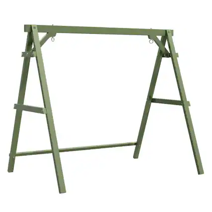 Front. Winado - 5FT Wooden Porch Swing Frame Only A-Frame Porch Swing Stand w/ Stability Bar, Wood Swing Hanger for Outdoor Garden Patio - Olive Green.