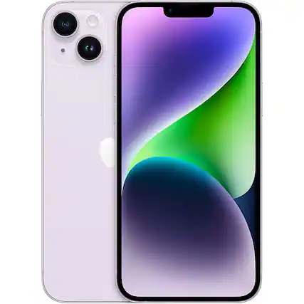 Front. Apple - iPhone 14 Plus (A2632) 512GB 6.7-inch (2022) Purple - Unlocked - Yellow.