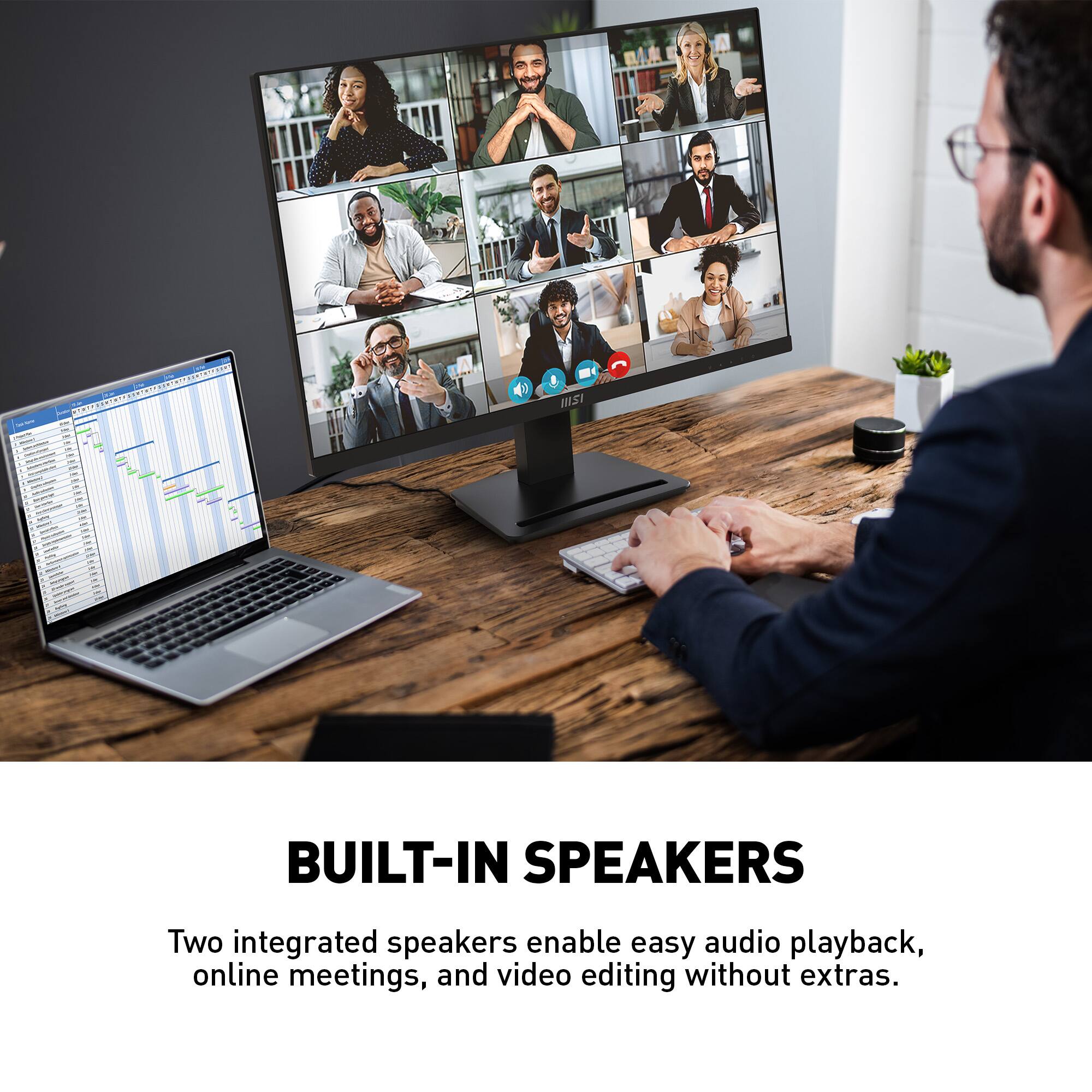 Built-in Speakers: Two integrated speakers enable easy audio playback, online meetings, and video editing without extras.