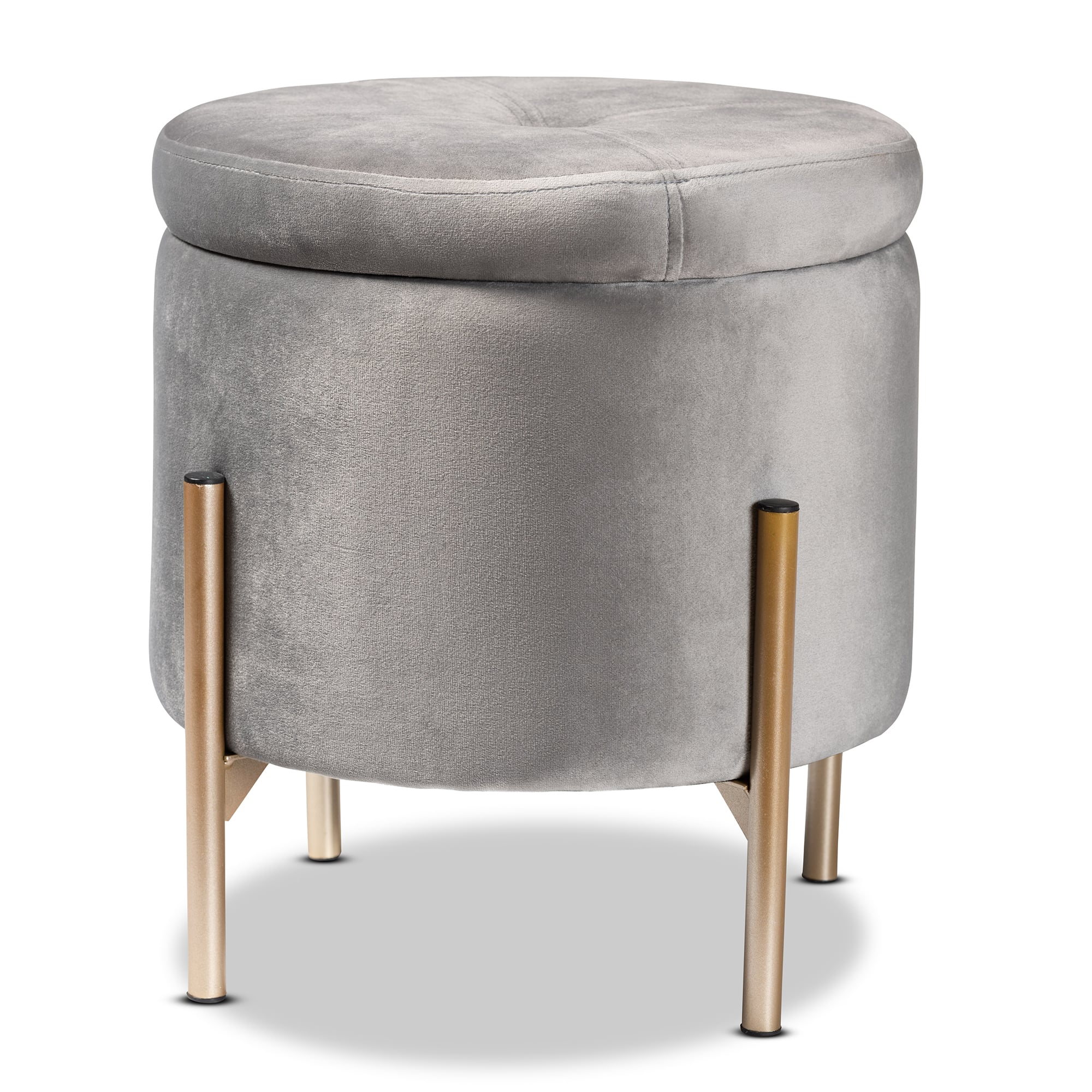 Baxton Studio - Malina Contemporary Glam and Luxe Velvet Fabric Upholstered and Gold Finished Metal Storage Ottoman - Grey/Gold