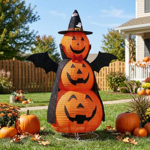 Alt View 7. Winado - 5FT Halloween Pop Up Collapsible Stacked Pumpkin with Pre-lit Light for Indoor Outdoor Front Porch Lawn Party Decoration - Orange.