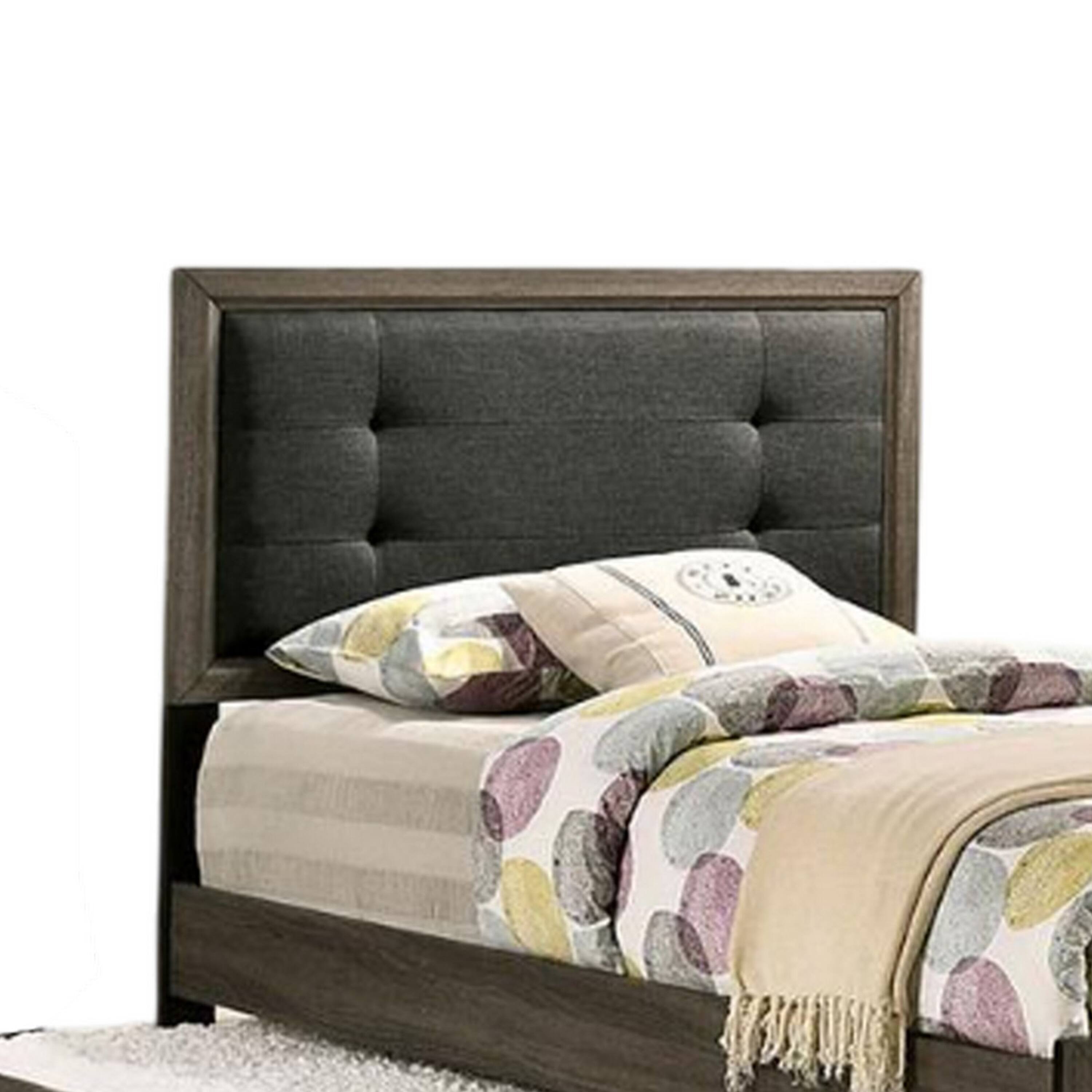 Alt View 2. Manhattan Lane - Meli Twin Size Bed, Button Tufted Upholstery, Dark Gray Solid Wood - Gray, Black.