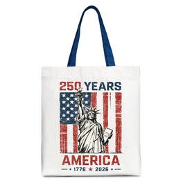 OrnamentallyYou - Statue of Liberty America Flag 250 Years Tote Bag, 4th of July USA Patriotic 1776–2026 Gift Shopper - White Navy