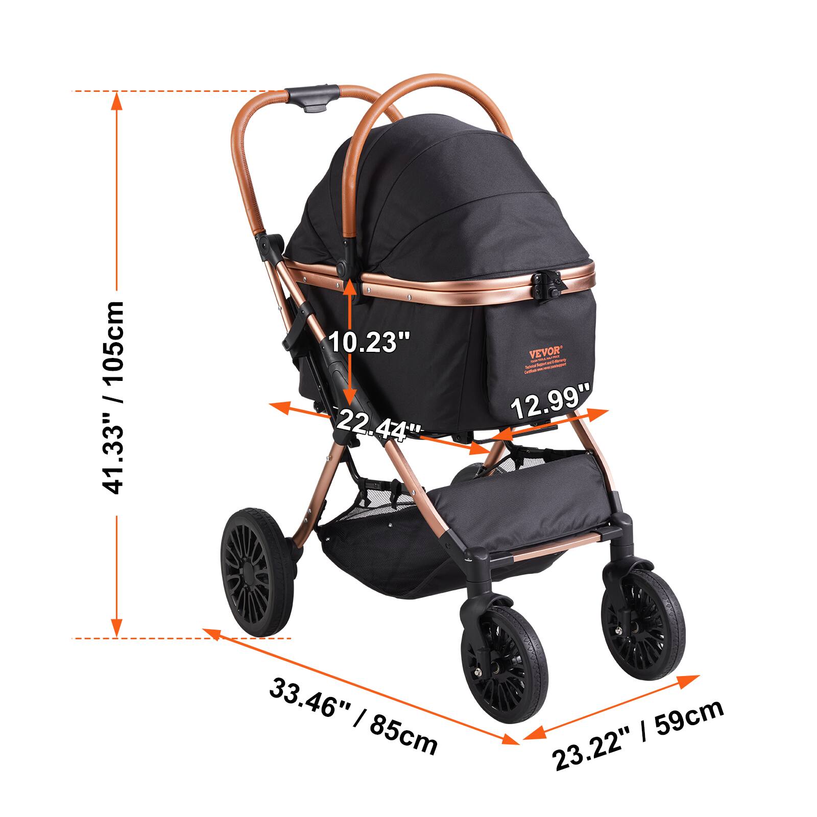 105cm / 41.33"  
10.23"  
22.44"  
VEVOR  
12.99"  
33.46" / 85cm  
23.22" / 59cm