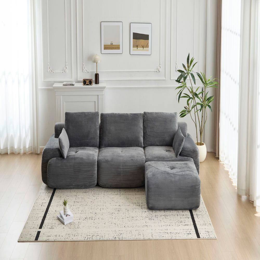 Alt View 2. Kadyn - Modern Memory Foam Compressed Sofa, Large Pet-Friendly Sectional Couches, Corduroy Fabric, Gray - Gray.
