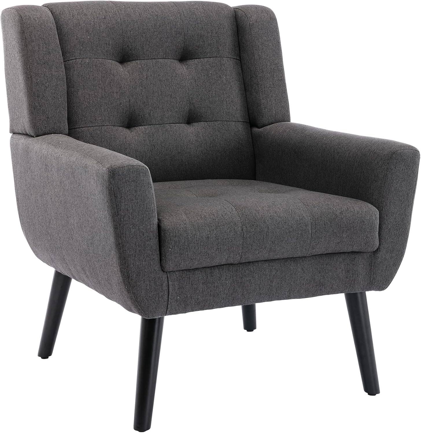 Alt View 1. Trinkets Crazed - Midcentury Modern Accent Chair with Arms, Upholstered Fabric Reading Side Chair - dark gray.
