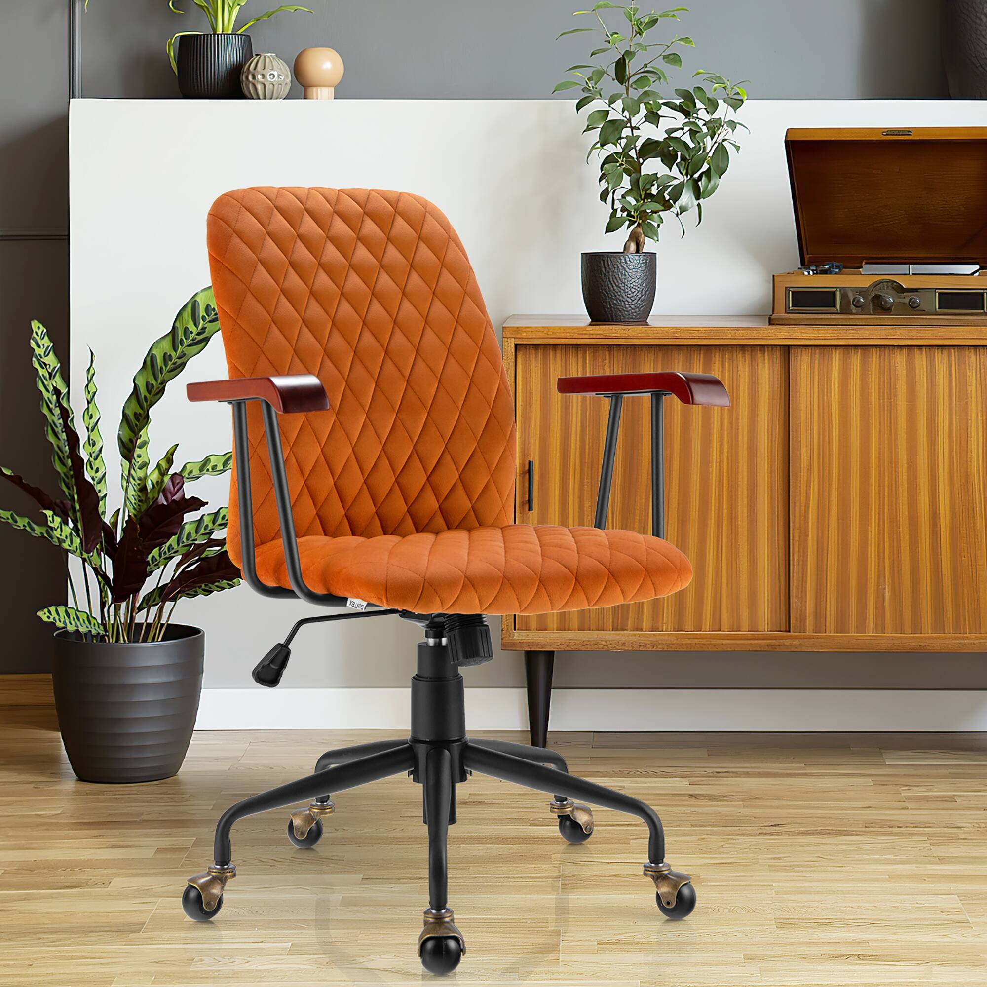 Alt View 8. Gymax - Gymax Velvet Home Office Chair Swivel Adjustable Task Chair w/ Wooden Armrest Orange - Orange.