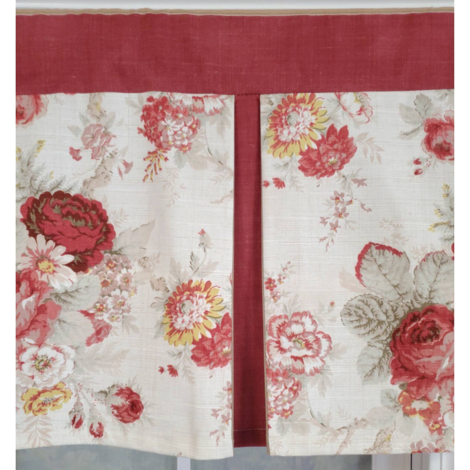 Left. RLF Home - RLF Home 3" Rod Pocket High Quality Fabric Norfolk Pleated Valance for Windows 50" x 16" Red - Red.